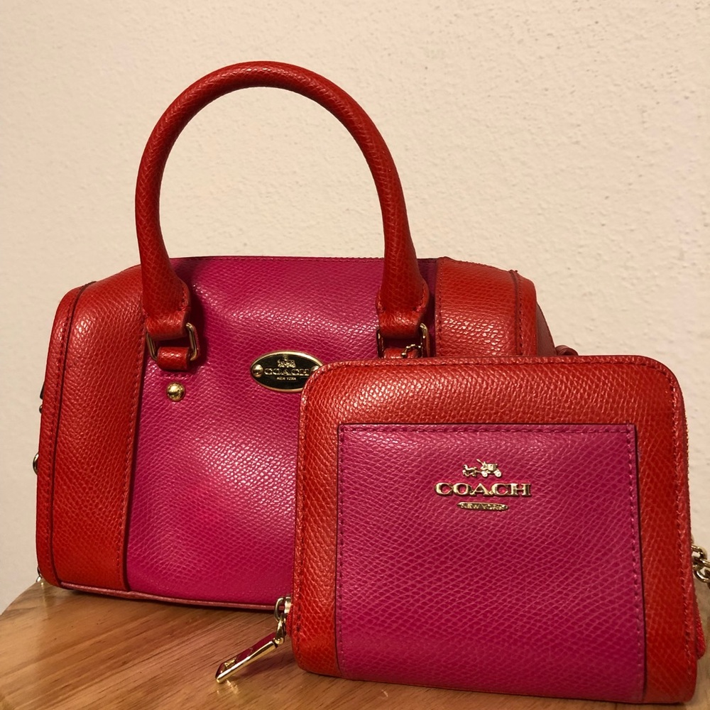 Coach Hot Pink/Red Bag & Wallet Set